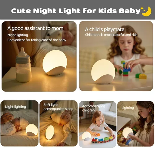 Vista 4 de IYT Luz nocturna para bebé, luz de huevo para niños, lámpara de noche táctil de atenuación continua, 7 colores regulables, lámpara táctil