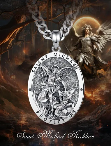 Vista 9 de 925 Sterling Silver Saint Michael Archangel Pendant Necklace for Men Women