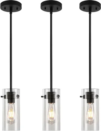Vista 10 de EAPUDUN Lámparas colgantes, acabado de níquel cepillado, luces de cocina de techo, luces colgantes de vidrio transparente Isla