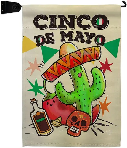 Vista 14 de Bandera de arpillera para jardín del Cinco de Mayo, fiesta de verano, cactus y piñata, sombrero para fiesta mexicana, pequeño regalo decorativo