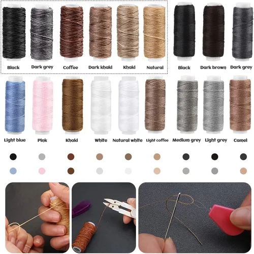 Vista 4 de BUTUZE Kit de reparación de tapicería, kit de costura de cuero, hilo de coser, hilo encerado, agujas de coser a mano resistentes, punzón de costura