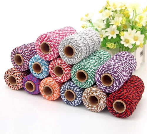 Vista 3 de Cuerda de Hilo de Algodón para Panaderos: 2 Rollos de Cordel para Manualidades Envolver Regalos - 656 Pies de Cordel Negro Blanco para Cocina