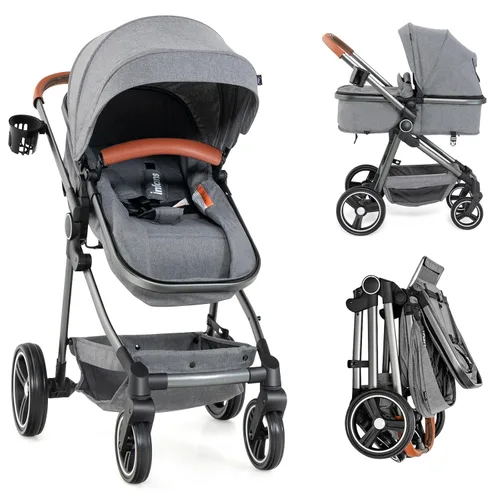 Vista 10 de INFANS Cochecito de bebé 2 en 1, cuna convertible para recién nacido, plegable, alta absorción de impactos con asiento reversible, estructura