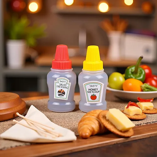 Vista 5 de 4 mini botellas de ketchup para accesorios de caja Bento, mini botellas exprimibles de condimentos, dispensadores de aderezos de ensalada de miel