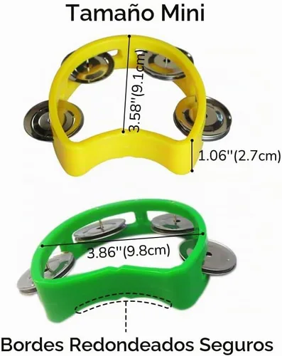 Vista 2 de Pandereta mini campana de mano de percusión instrumento musical pandereta pequeña (1 verde y 1 amarillo)