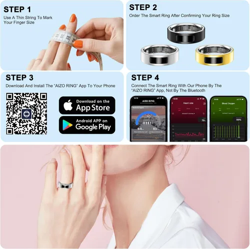 Vista 8 de uaue Anillo inteligente de salud para mujeres y hombres, alerta de vibración, control táctil, anillo de seguimiento de fitness con sueño/salud