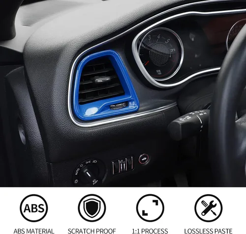 Vista 2 de Voodonala para Dodge Challenger 2015-2021, accesorio de recorte para salida de aire de la consola central (Azul, 4 piezas)