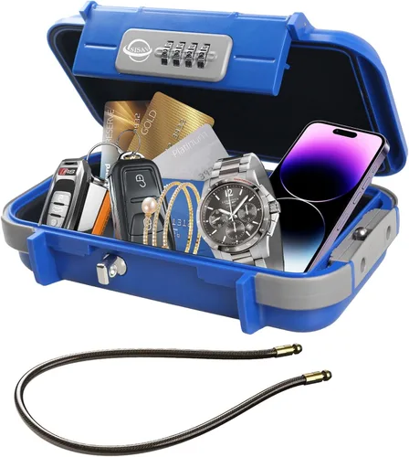 Vista 12 de Caja de seguridad portátil, combinación segura con cable extraíble, establece tu propia combinación, para viajes, actividades familiares y de Negro