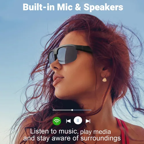 Vista 3 de Gafas inteligentes, gafas de sol polarizadas Bluetooth, micrófono y altavoces integrados, asistente de voz, protección UV, gafas de sol de audio