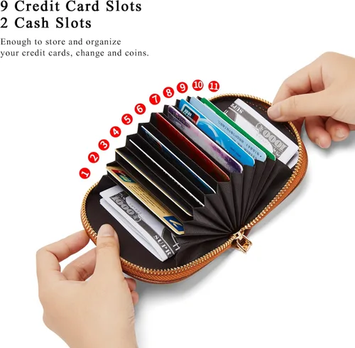 Vista 6 de CORALDAISY Cartera de piel vegana con tarjetero para tarjetas de crédito con cremallera, 2- marrón, Mini