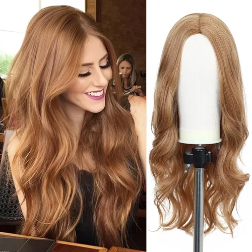 Vista 22 de Esmee Pelucas largas de color castaño rojizo ombré para mujer, peluca de cabello sintético ondulado y rizado natural para uso diario, fiestas