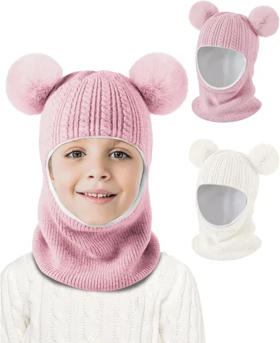 Vista 2 de Baby Winter Hat Scarf Set 2 Pack, Toddler Beanie Hats Girl Boy with Neck Warmer, Beanie for Kids Knit Warm for Cold Weather