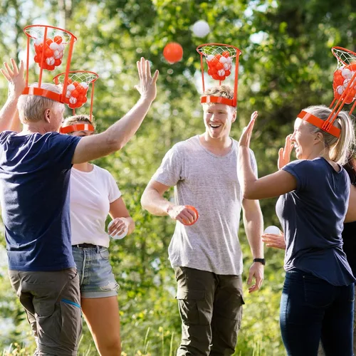 Vista 6 de Juego de Baloncesto de Aro de Cabeza para Fiesta de Carnaval para Niños y Adultos, Portátil Ajustable con Banda para la Cabeza y Red de Canasta