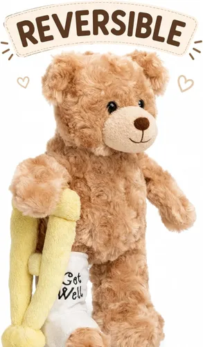 Vista 10 de Jolitee Oso de peluche con brazo roto con brazo izquierdo o derecho, regalo de recuperación de animales de peluche para niños, 10.5 pulgadas