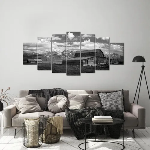 Vista 2 de LevvArts 7 piezas de arte de pared de granero en blanco y negro Moulton Barn impresiones de imágenes de paisaje Wyoming para decoración del hogar