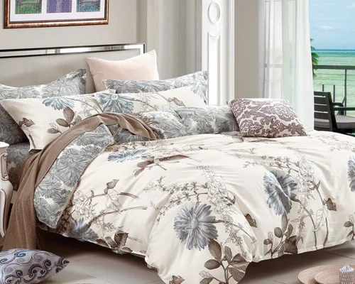 Vista 2 de Swanson Beddings Daisy Silhouette - Juego de ropa de cama reversible de 5 piezas con estampado floral 100% algodón: funda nórdica, dos fundas