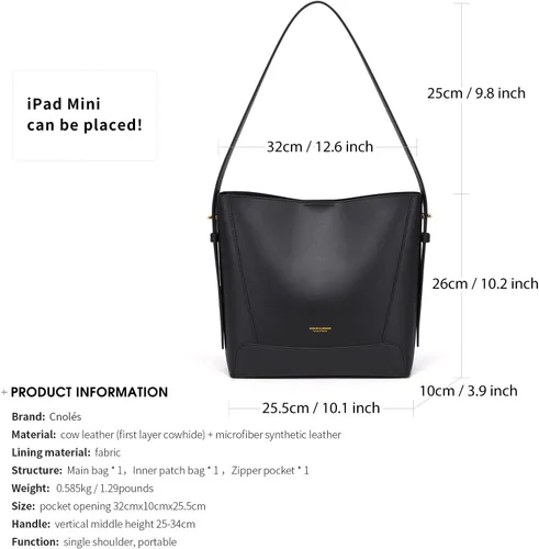 Vista 3 de Cnoles Bolso de mano de cuero para mujer, bolso de mano, bolso de hombro Hobo