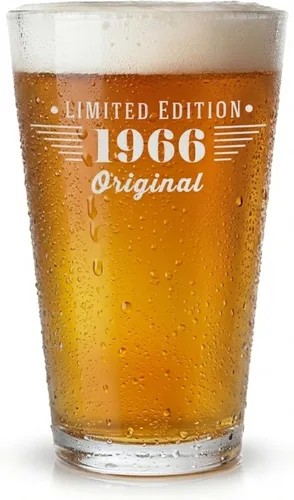Vista 12 de Spotted Dog Company Vaso de pinta grabado vintage de 1966 de 16 onzas – Regalos de feliz cumpleaños 60 para hombres y mujeres, saludos a cumplir 60