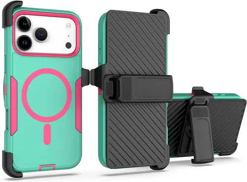 Vista 40 de Funda diseñada para iPhone 16 Pro, magnética, doble protección, resistente y duradera, compatible con MagSafe, clip trasero desmontable, a prueba