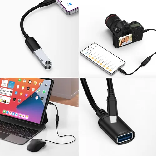 Vista 5 de Cable adaptador USB C a USB A para Samsung Galaxy S26 Ultra S26 S26+ 25 Ultra/FE 24+ S23 S22 S21 A07 A17 A16 A55 A35 A56, paquete de 2 cables OTG