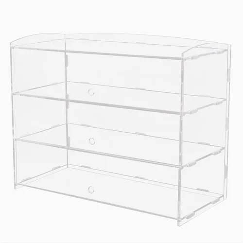 Vista 3 de OUKANING vitrina acrílica de 3 bandejas, rectangular, transparente, 18.7 x 14.8 x 8.5 pulgadas, vitrina de encimera al por menor