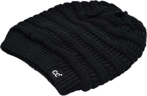 Vista 56 de C.C Winter Oversized Beanie Hat with Fuzzy Lining – Thick Knit Thermal Beanie for Cold Weather, Soft Warm Fleece Lined Cap
