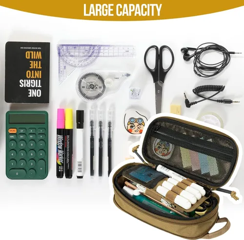 Vista 5 de ONETIGRIS Estuche para lápices para niños, estuche para niños, suministros de oficina, papelería, cremallera, multiranura, gran capacidad
