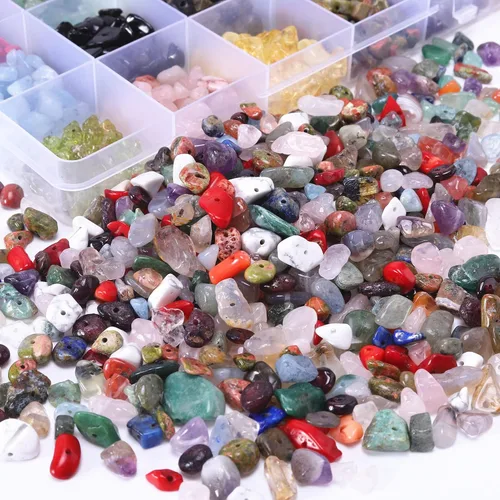 Vista 2 de Colle 1524 Perlas de cristal de colores para la fabricación de joyas, gemas curativas, pulseras de cintura, kit de collar de chips irregulares