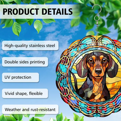 Vista 4 de Dachshund Yard and Garden Wind Spinner, exclusivo 3D colgante Dachshund Wind Spinner