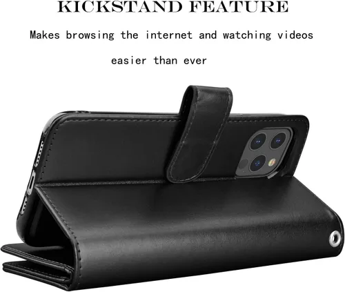 Vista 5 de NJJEX - Funda tipo cartera para iPhone 12 Pro Max, 9 ranuras para tarjetas, color negro Cuero sintético, soporte para tarjeta de crédito