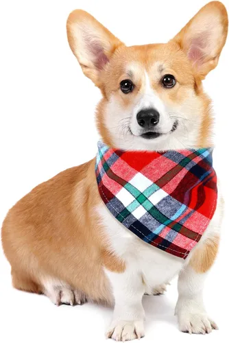 Vista 2 de Honoson 6 pañuelos triangulares para perro, bufanda para perro, bufanda con estampado a cuadros, baberos ajustables, lavables, juego de bandana