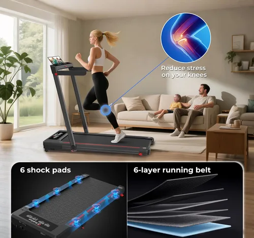 Vista 4 de SubSun Foldable Treadmill for Home, Portable Walking Pad with Handle, Manuall/Auto/No Incline, 2.5HP Treadmill with 265 Lbs, Black/White