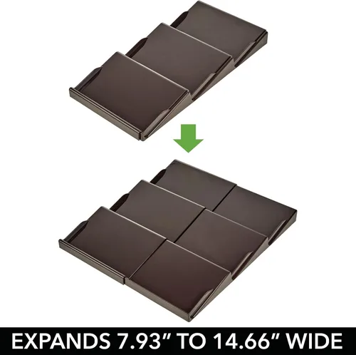 Vista 4 de mDesign - Estante de especias de plástico ajustable y expandible, organizador de cajón para gabinetes de cocina, 3 niveles inclinados para ajo, sal