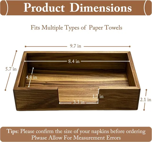 Vista 5 de Servilletero de madera de acacia para baño Bandeja de papel de mano