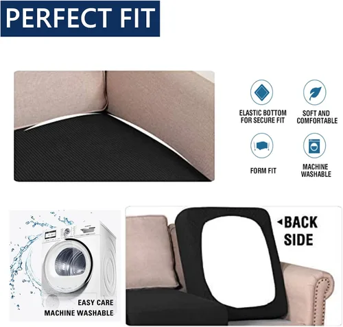 Vista 5 de Funda de cojín elástica para sofá, funda de asiento, funda de sofá de dos plazas, protector de elastano elástico para muebles para asiento (negro, 1)