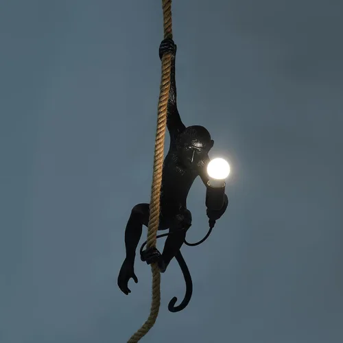 Vista 5 de TFCFL Vintage Monkey Pendant Light Chandelier Resin Hemp Rope Industrial Edison Ceiling Pendant Lamp Fixture, E26 Hanging Lamp Fixture for Indoor