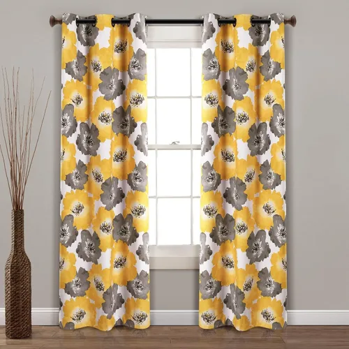 Vista 2 de Lush Decor Julie - Paneles de cortinas de ventana con aislamiento floral y ojales 100% opacas, par, 38" de ancho x 95" de largo, azul y verde Azul