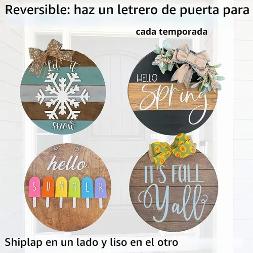 Vista 4 de Redondas de madera sin terminar para manualidades, paquete de 2 círculos de madera reversibles de 14 pulgadas de diámetro con chapa de madera real