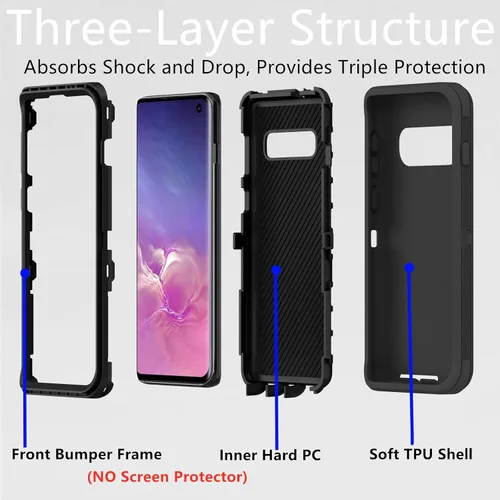 Vista 2 de Funda protectora resistente para Samsung Galaxy S10, resistente a prueba de polvo, a prueba de golpes, protección contra caídas, 3 en 1 para Samsung
