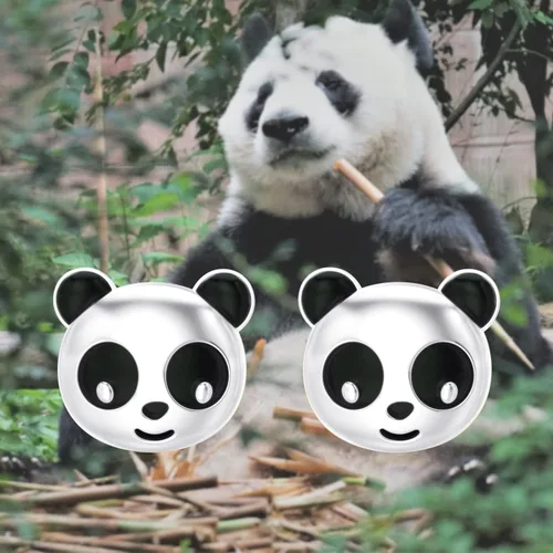 Vista 3 de Aretes tipo dormilona de oro amarillo de 10 quilates y 14 quilates con diseño de oso panda para mujeres y niñas pequeñas, aretes para mascotas