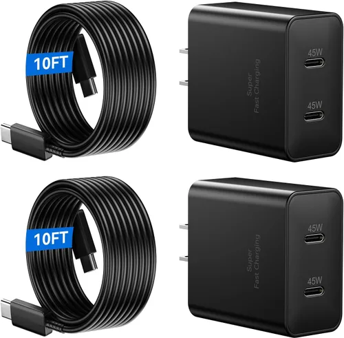 Vista 7 de Cargador súper rápido de 45 W, 2 puertos tipo C, carga rápida, cable USB C de 6.6 pies con bloque de cargador de teléfono Android para Samsung