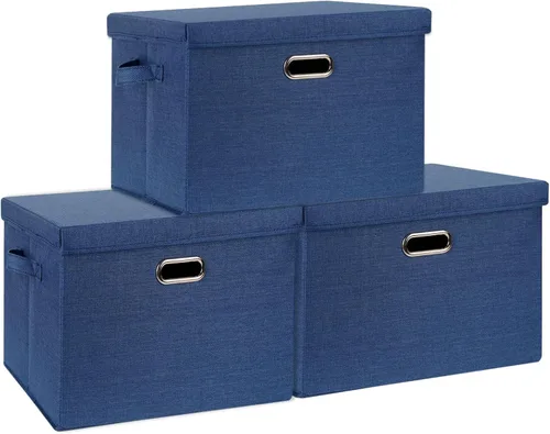 Vista 15 de SNWDN Paquete de 4 contenedores plegables de tela con tapas, caja de almacenamiento de tela con tapas para organizadores de armario y almacenamiento