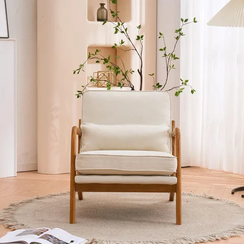 Vista 3 de Silla de ocio con reposabrazos y patas de madera maciza, silla de sala de estar moderna de mediados de siglo, sofá individual, para sala de estar