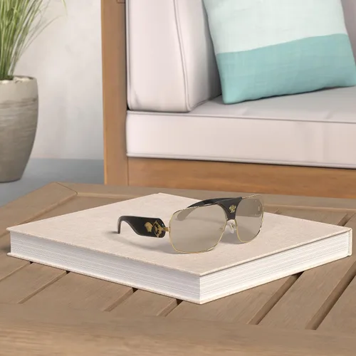 Vista 2 de Versace VE 2207Q 1002/5 Gafas de sol cuadradas de metal dorado lente espejo dorado
