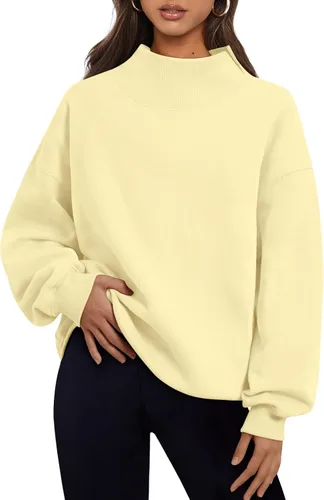 Vista 25 de Trendy Queen Sudaderas de cuello alto para mujer, de gran tamaño, trajes de Albaricoque