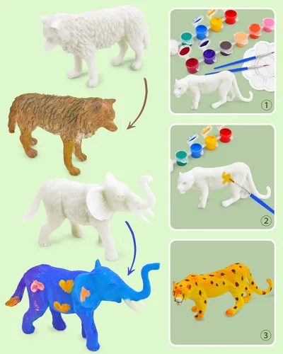 Vista 3 de Vileafy Kits de manualidades de pintura de animales de safari para niños de 4 a 8 años - 12 figuras de animales pintables con pinceles y paletas