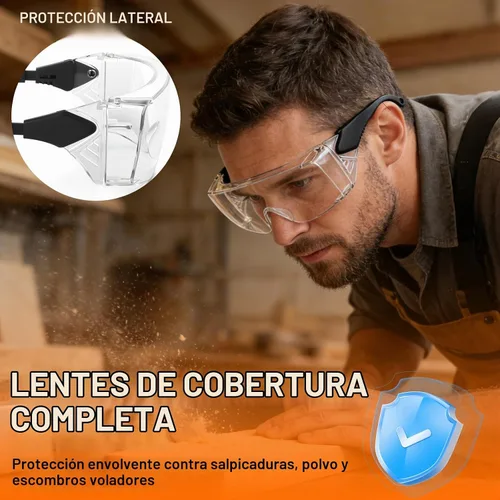 Vista 6 de OXG Anteojos de seguridad antiniebla, ANSI Z87.1, protección UV400, protector lateral, patillas ajustables