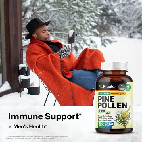 Vista 2 de BIO KRAUTER® Polen de pino para el apoyo de los hombres, extracto de polen de pino puro y vegano, 1000 mg por porción, suplemento de apoyo