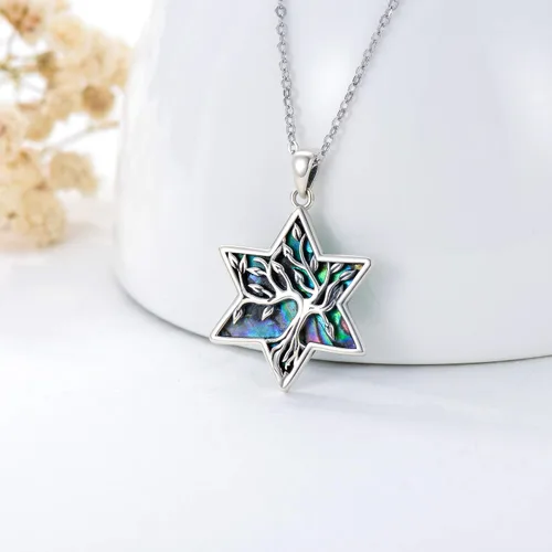 Vista 82 de ONEFINITY Collar de plata de ley 925 con diseño de árbol de la vida con colgante de nudo celta de concha de abulón para mujer