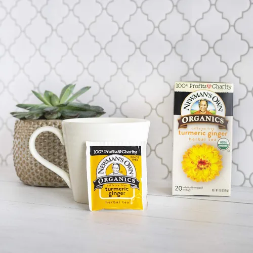 Vista 5 de Newman's Own Té de hierbas de jengibre de cúrcuma orgánico, sin cafeína, sabores salados y picantes combinados para la taza perfecta de té, paquete